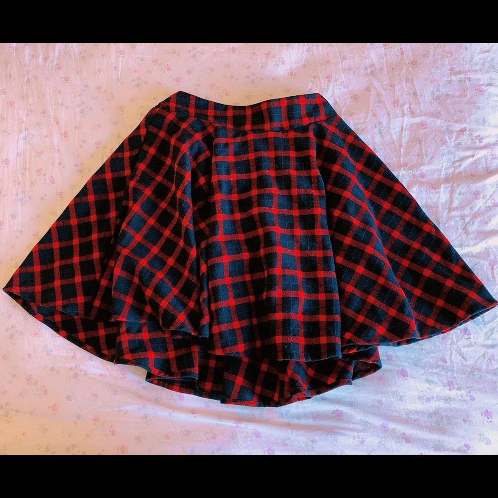 Red and blue Plaid skater girl circle skirt